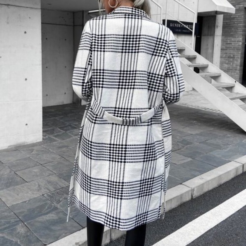 CLASSY Houndstooth Print Trench Coat / Jacket - Picture 3 of 11